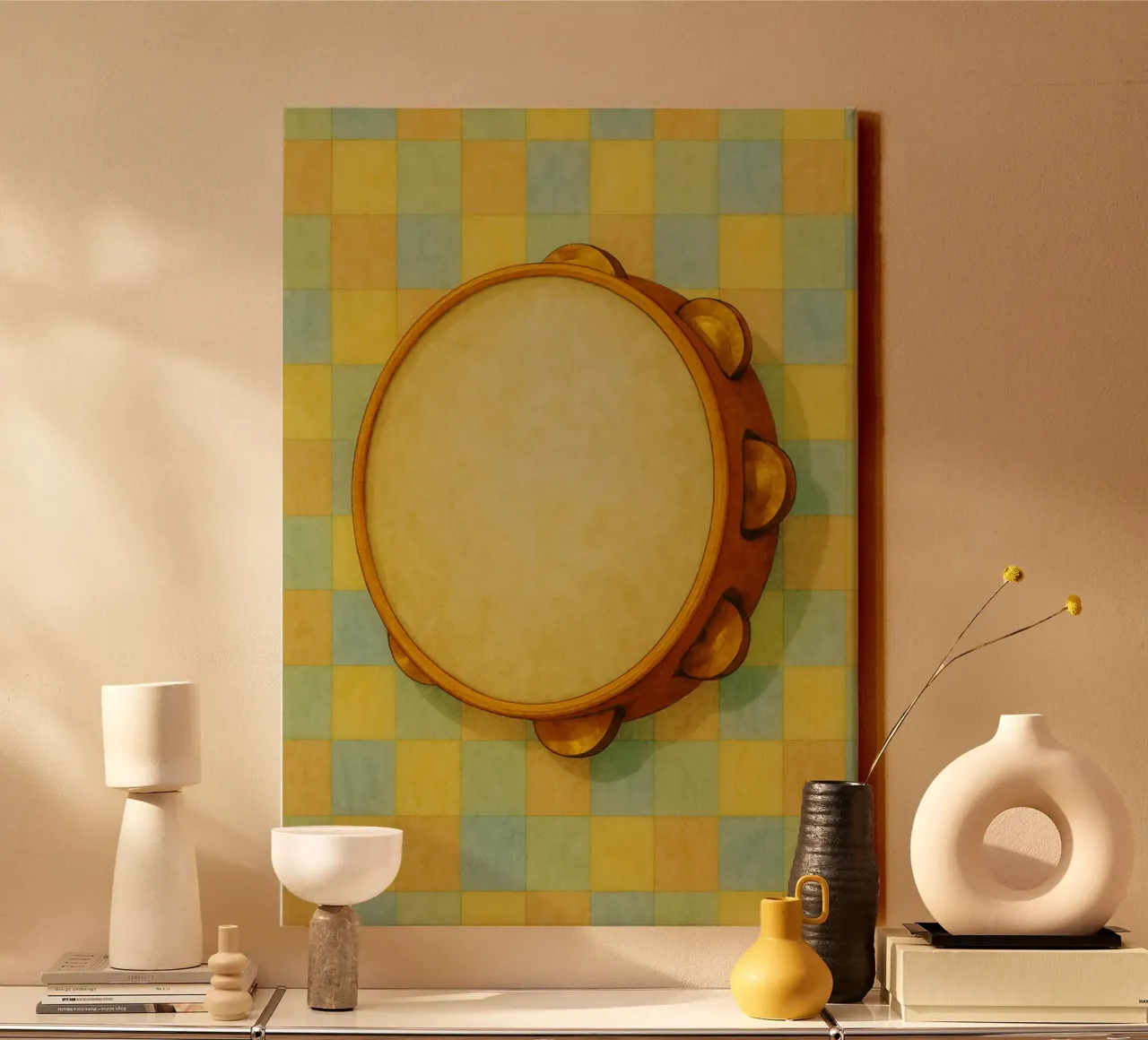 tamborine imagination painting drawing art canvas with Floater frame by the gendels