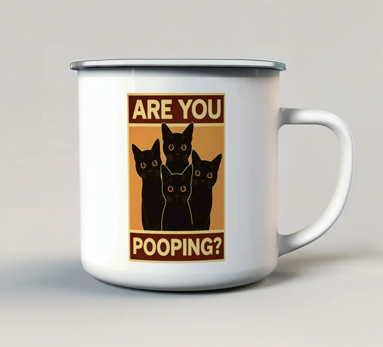 Are You Pooping Cat Funny Bathroom Art tazza in smalto da the gindils