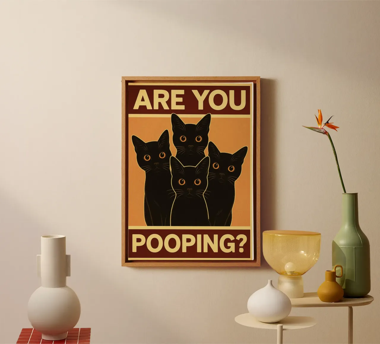 Are You Pooping Cat Funny Bathroom Art tela da the gindils
