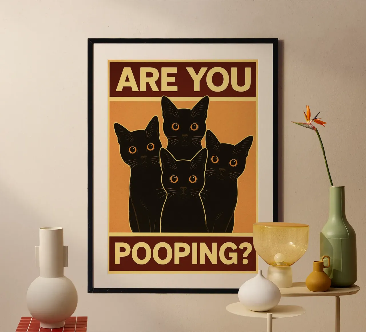 Are You Pooping Cat Funny Bathroom Art carta hahnemühle da the gindils