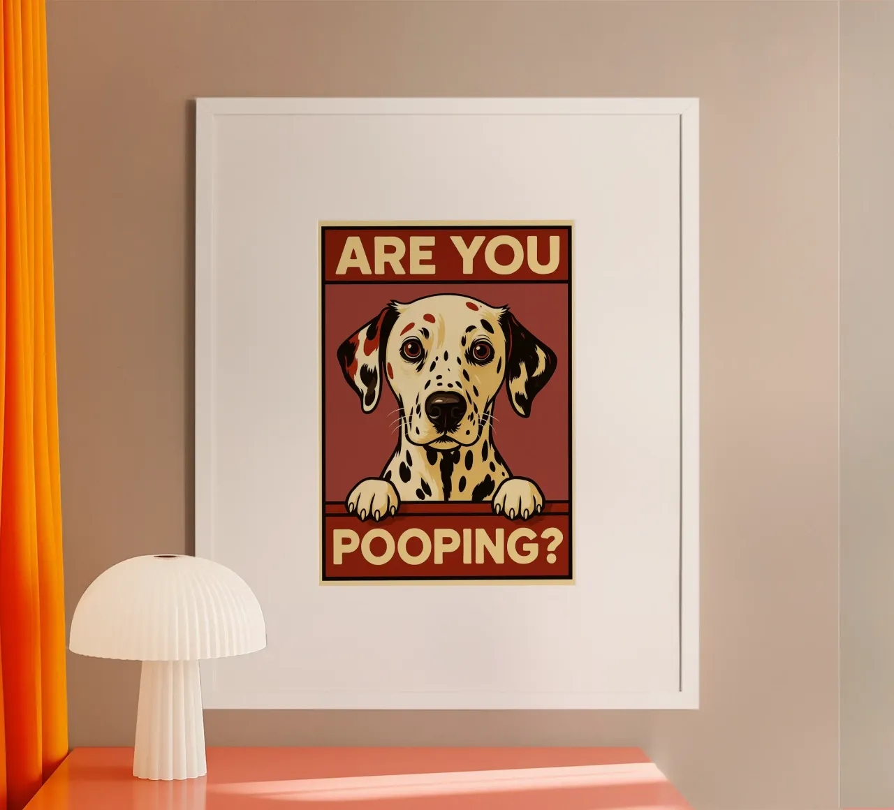 Are You Pooping dalmatians Funny Baño poster con marco de madera de the gindils