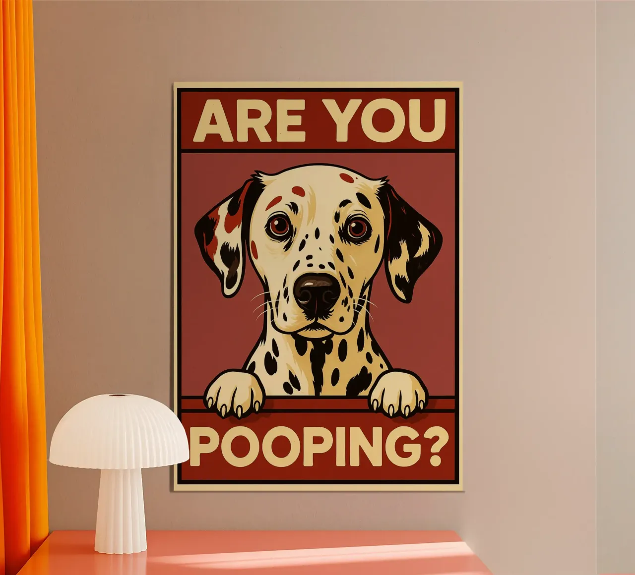 Are You Pooping dalmatians Funny Baño poster con marco de madera de the gindils
