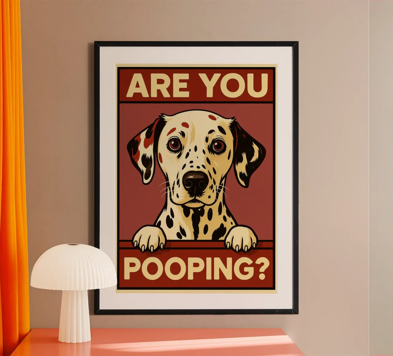 Are You Pooping dalmatians Funny Baño poster con marco de madera de the gindils