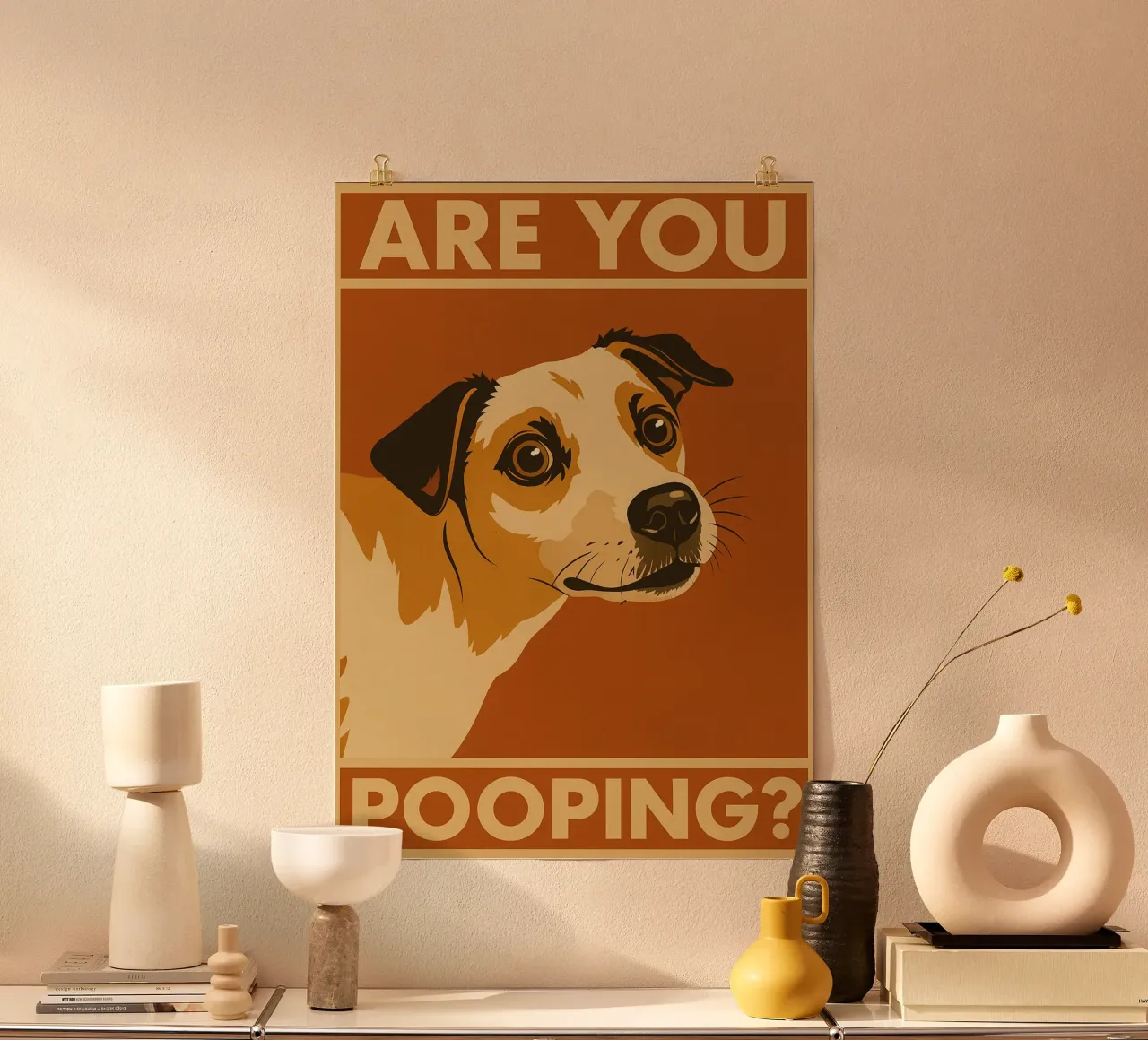 Stai facendo la cacca di cane Bagno divertente poster con telaio in plastica da the gindils