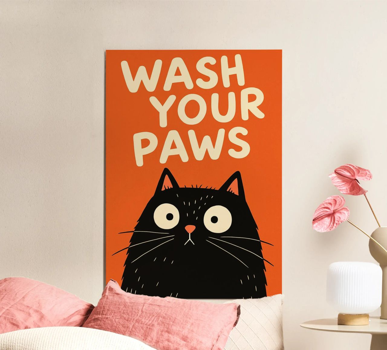 Salle de bain Chat noir Lave tes pattes poster de the gindils