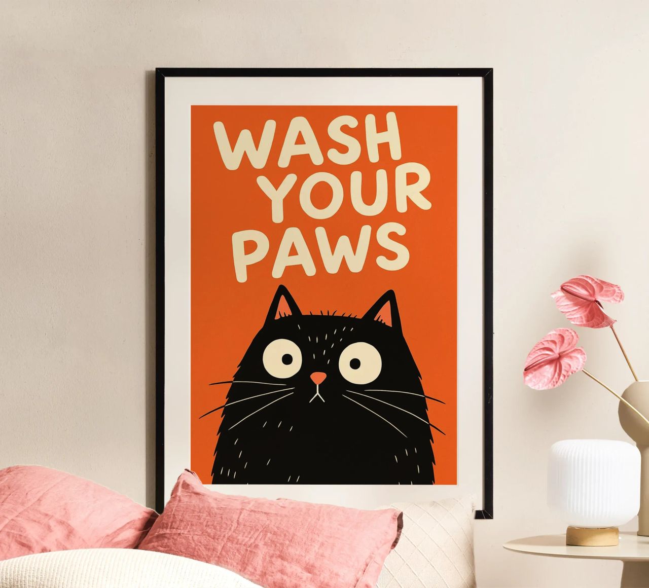 Salle de bain Chat noir Lave tes pattes poster de the gindils