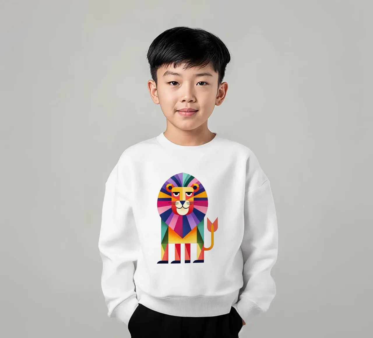 Kleurrijke Geometrische Leeuw Trending Now kinder sweatshirt van Urban Life