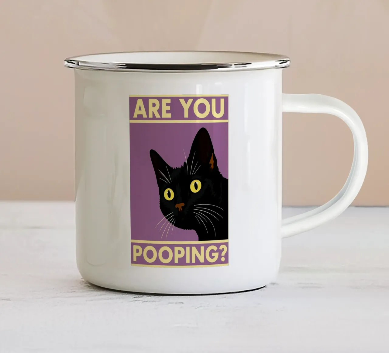 Gatto divertente Bagno Are You Pooping tazza in smalto da the gindils
