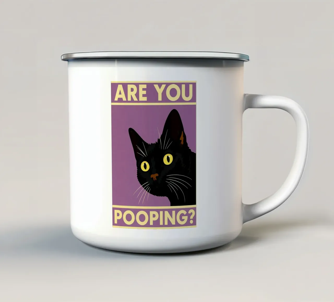 Gatto divertente Bagno Are You Pooping tazza in smalto da the gindils