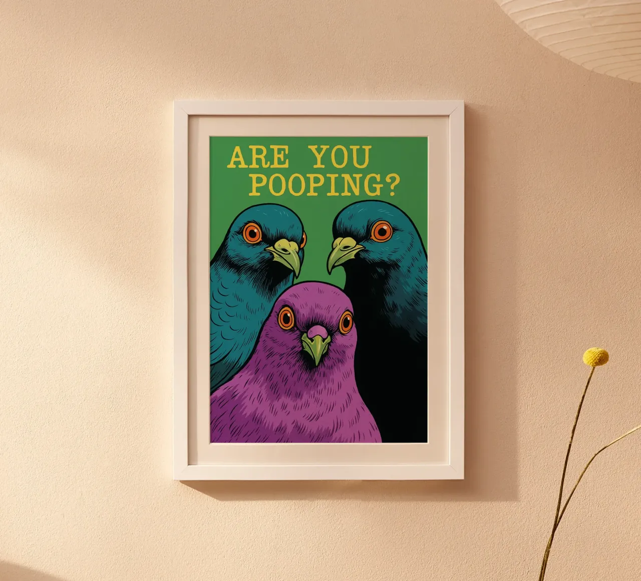 Divertente Bagno Are You Pooping Pigeon Divertente poster con telaio in plastica da the gindils