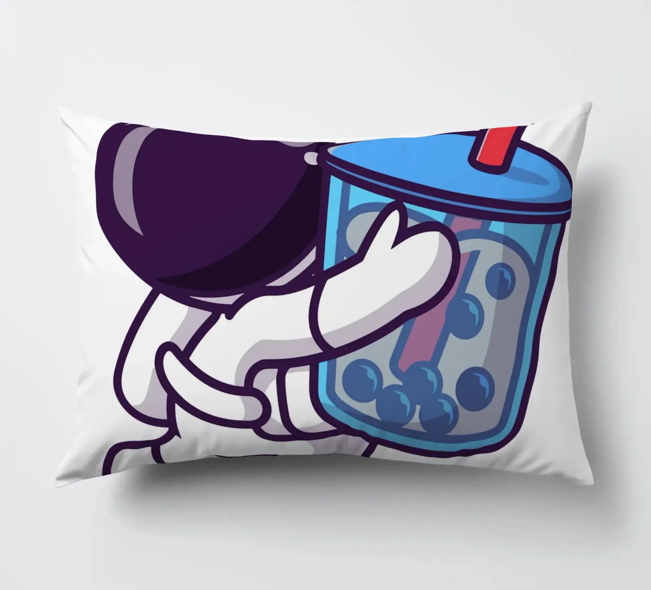 Cute astronaut holding boba milk tea drink decorative cushion by brockcon Shop