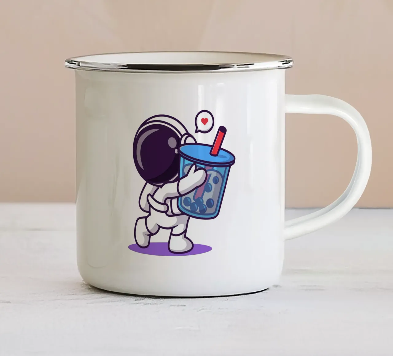 Carino l'astronauta che tiene in mano la bevanda di tè al latte boba tazza in smalto da brockcon Shop