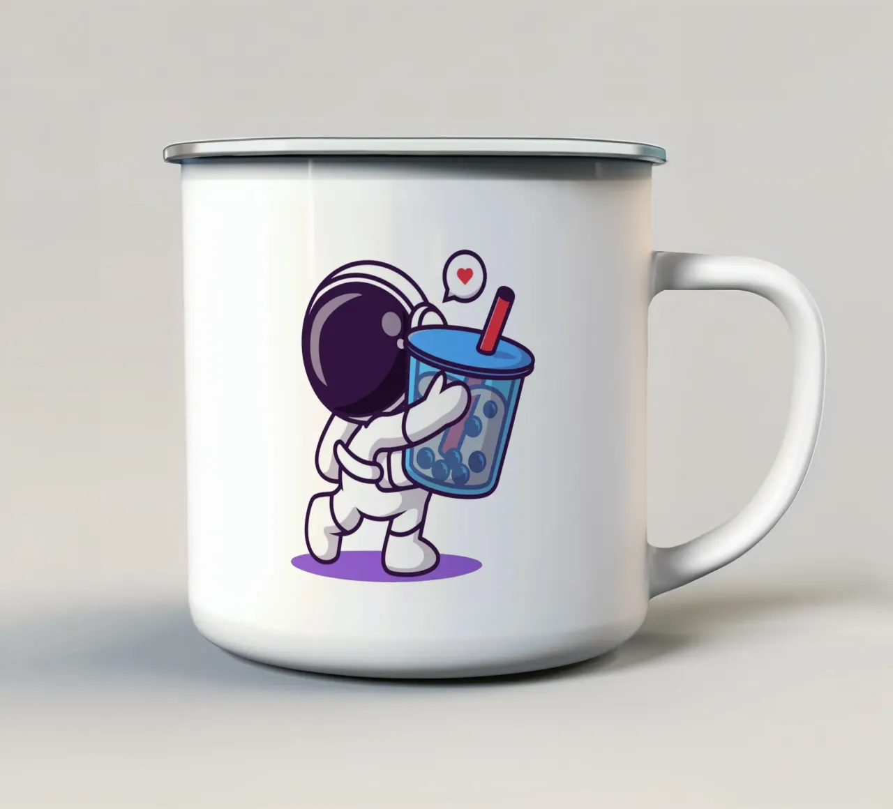 Carino l'astronauta che tiene in mano la bevanda di tè al latte boba tazza in smalto da brockcon Shop