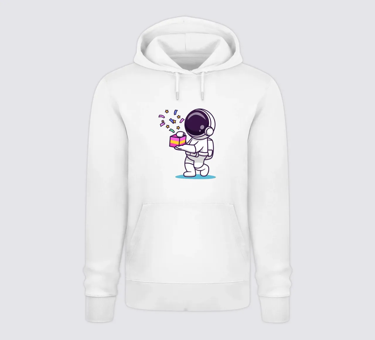 Simpatico astronauta con in mano una confezione regalo felpa con cappuccio da brockcon Shop