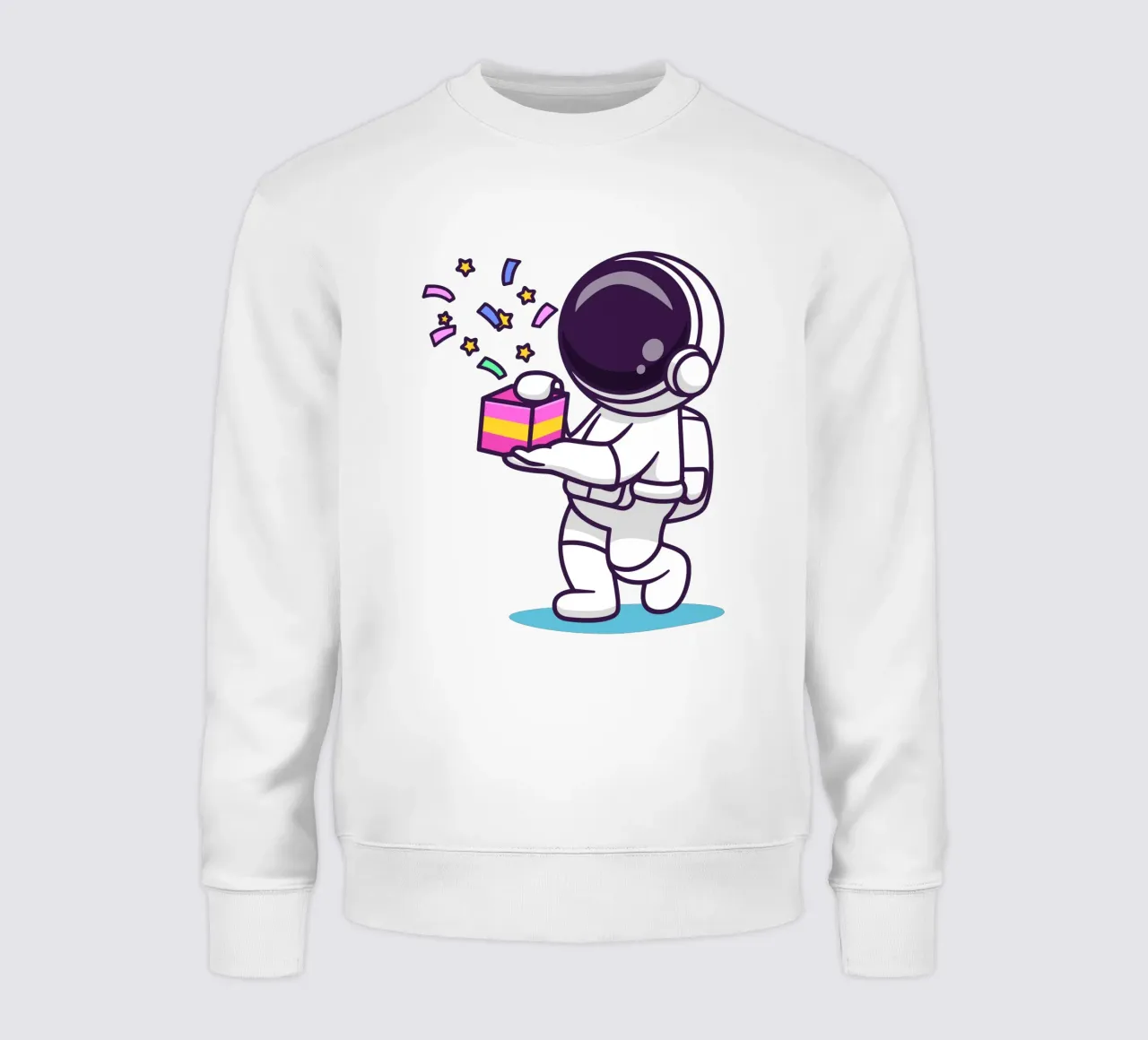 Simpatico astronauta con in mano una confezione regalo felpa da brockcon Shop