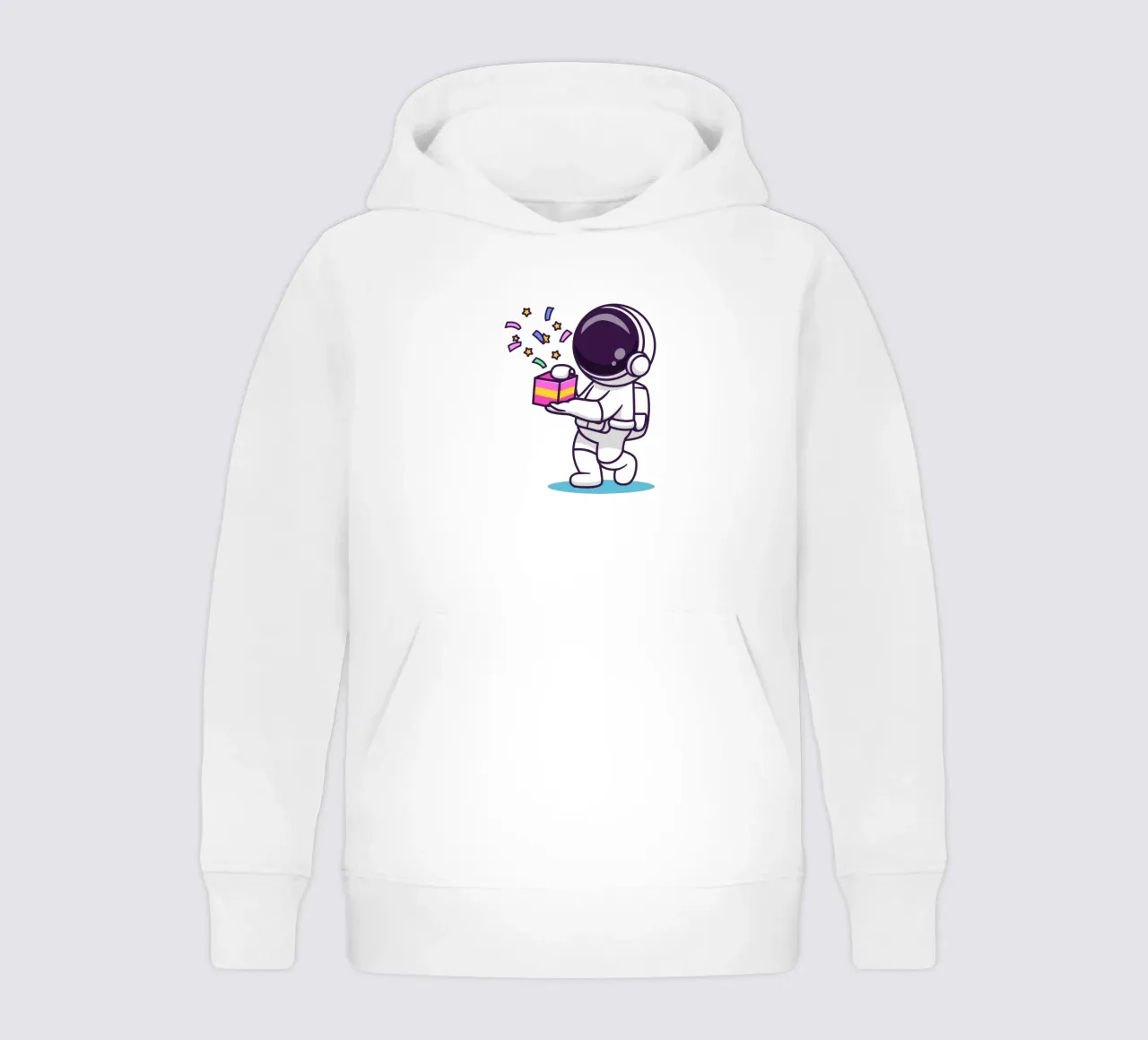 Simpatico astronauta con in mano una confezione regalo felpa bambino con cappuccio da brockcon Shop