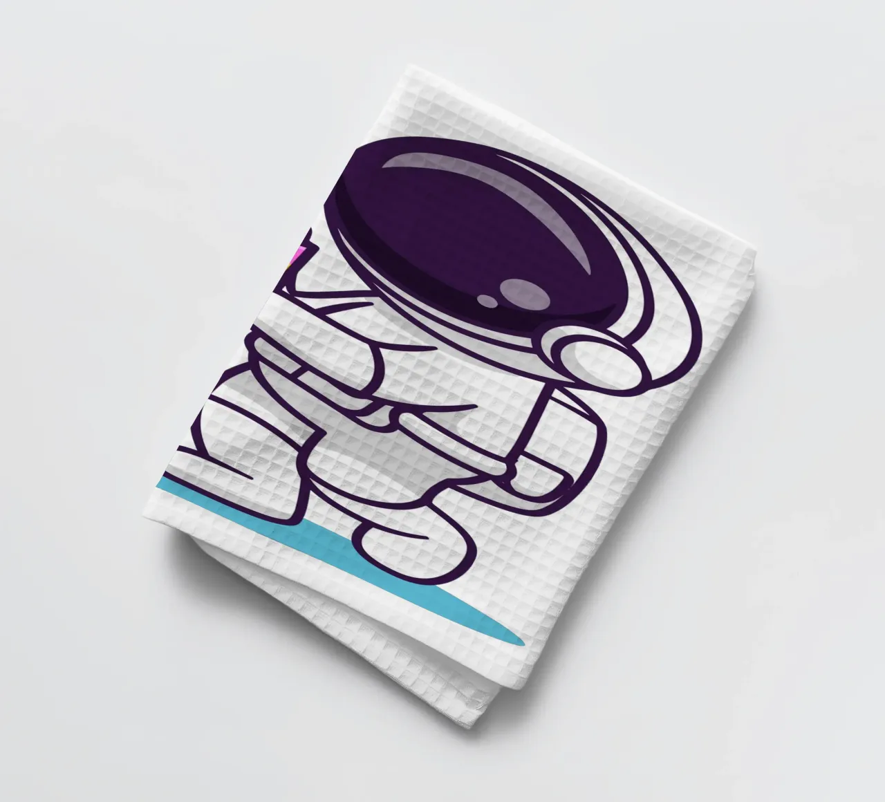 Simpatico astronauta con in mano una confezione regalo canovaccio da cucina da brockcon Shop