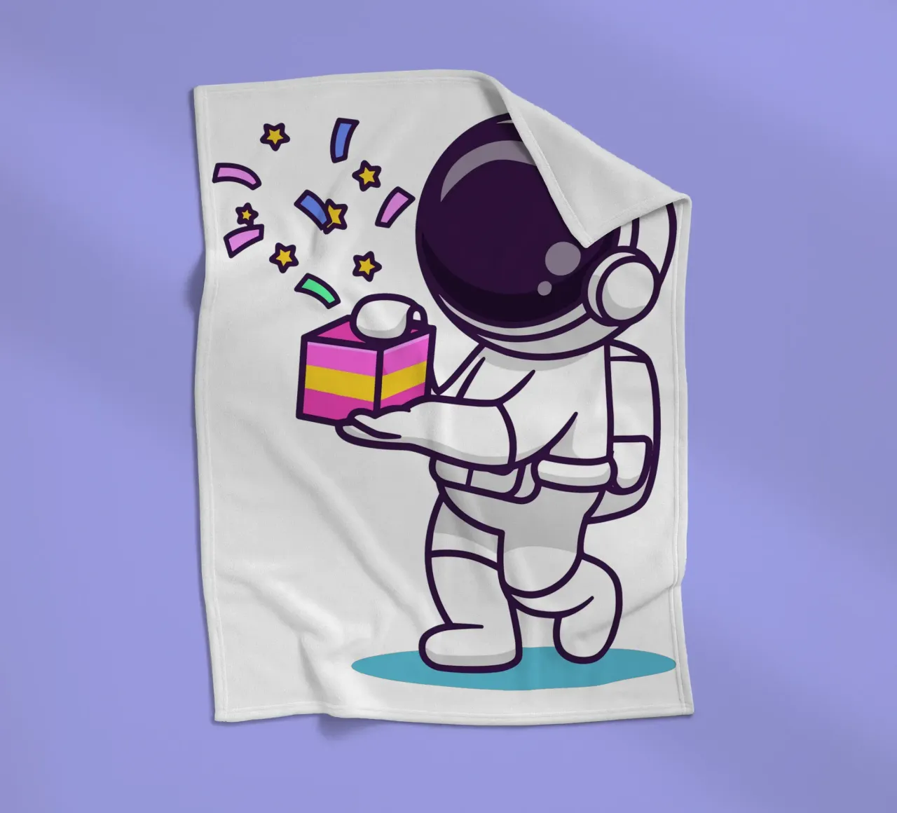 Simpatico astronauta con in mano una confezione regalo coperta in pile da brockcon Shop