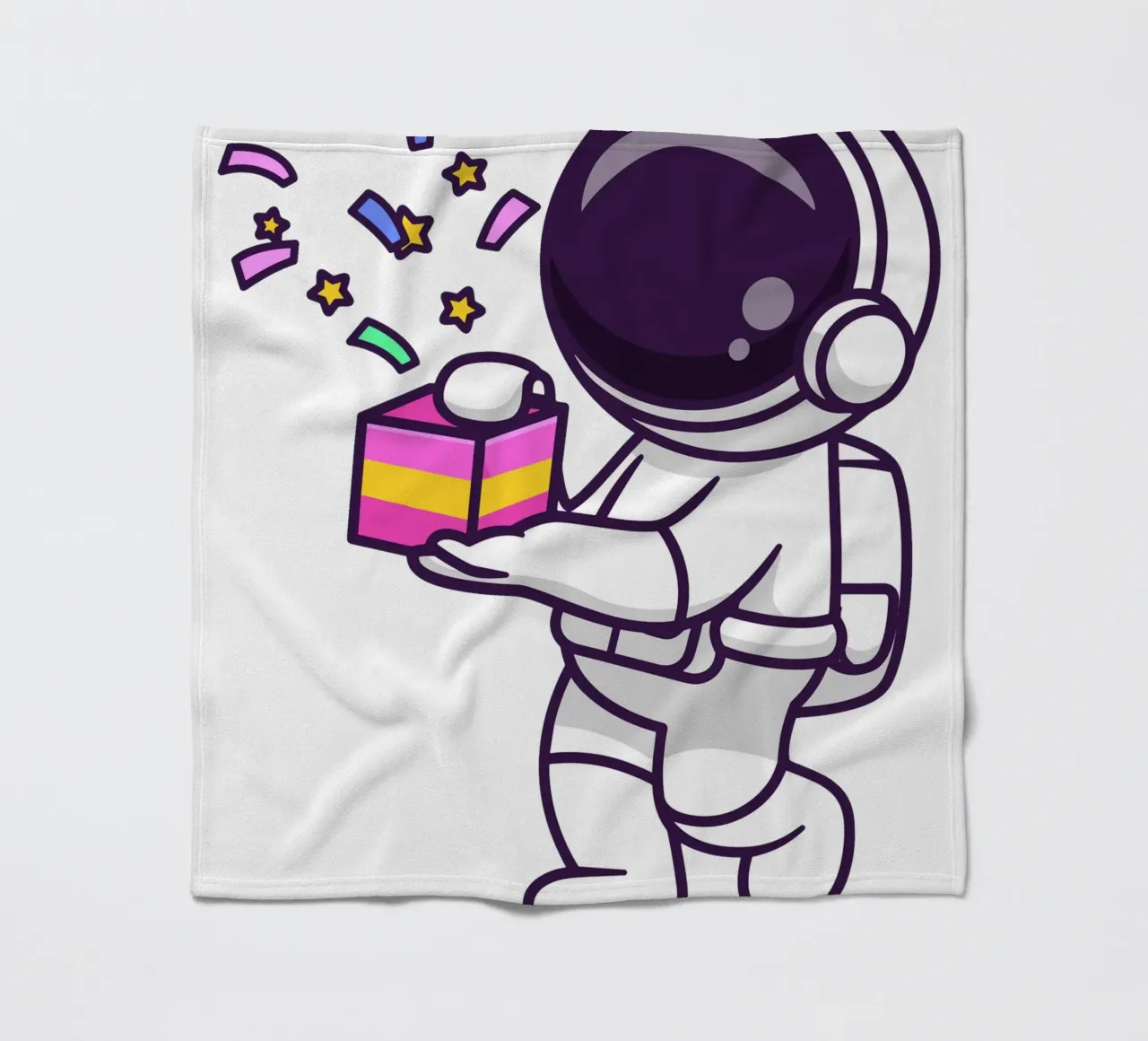 Simpatico astronauta con in mano una confezione regalo coperta in pile da brockcon Shop