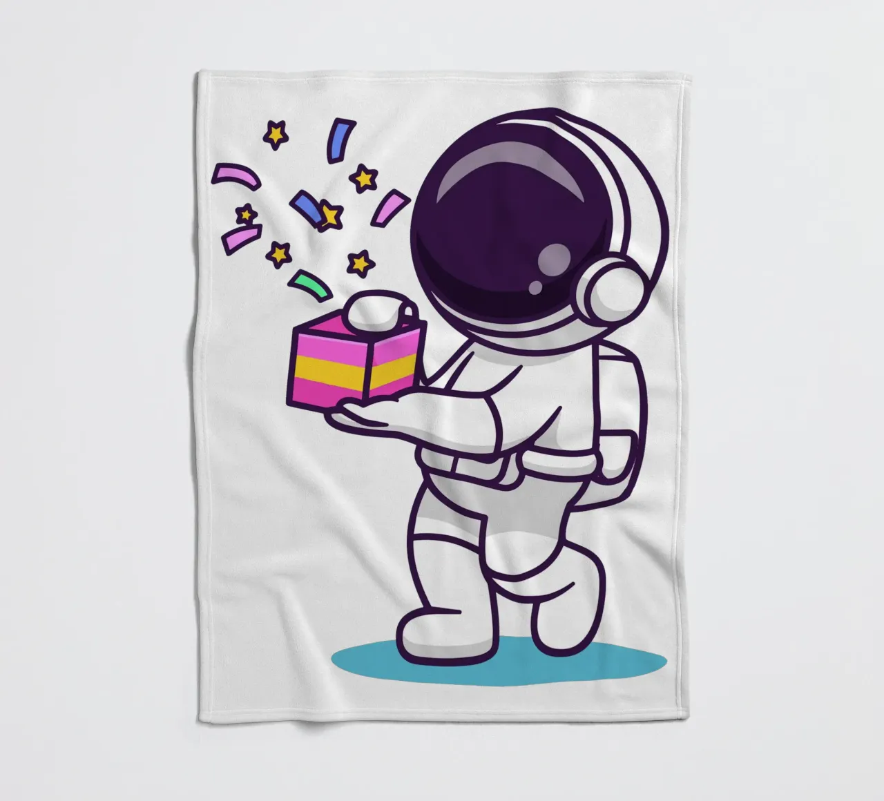 Simpatico astronauta con in mano una confezione regalo coperta in pile da brockcon Shop