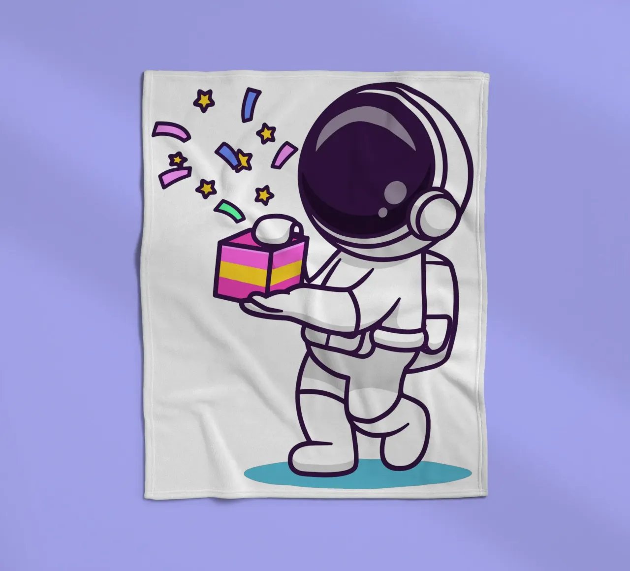 Simpatico astronauta con in mano una confezione regalo coperta in pile da brockcon Shop