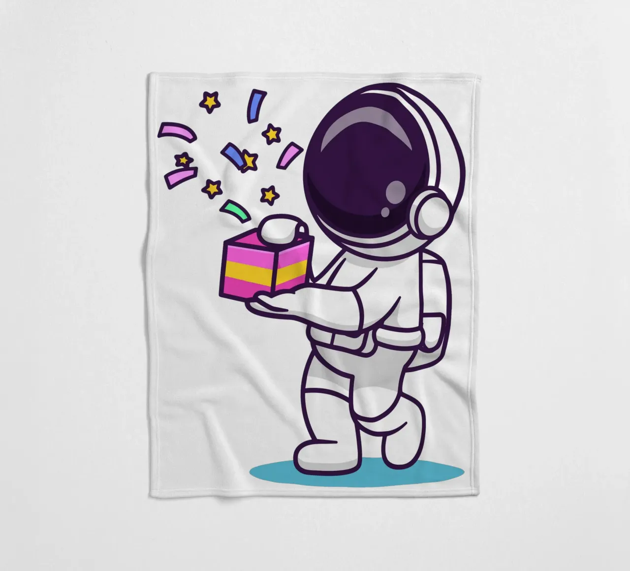 Simpatico astronauta con in mano una confezione regalo coperta in pile da brockcon Shop