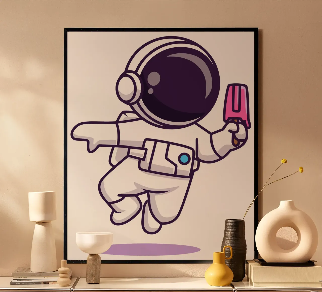 Mignon astronaute tenant une glace en forme de popsicle poster avec cadre en aluminium de brockcon Shop
