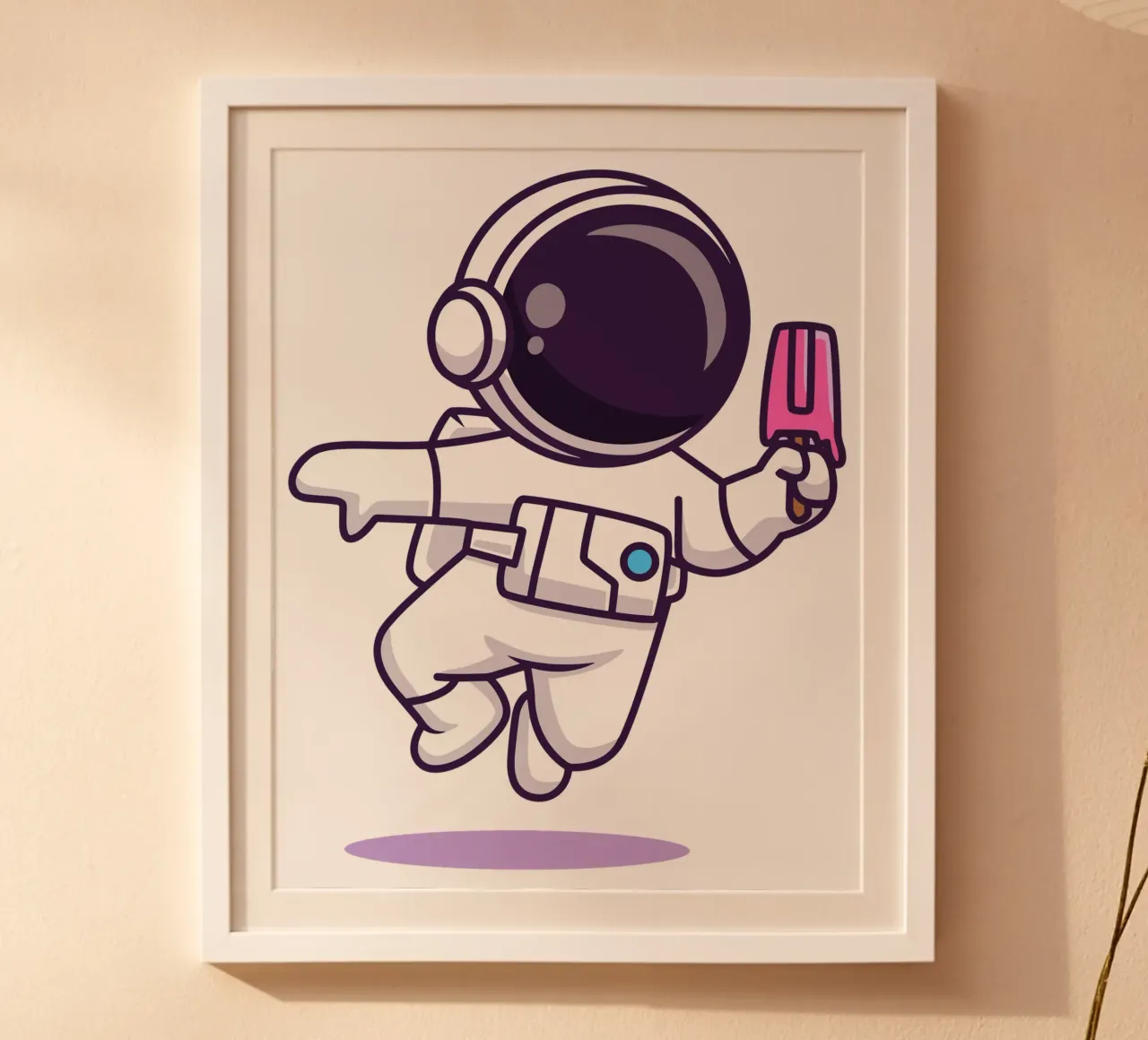 Mignon astronaute tenant une glace en forme de popsicle poster avec cadre en aluminium de brockcon Shop