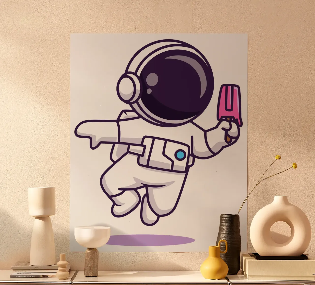 Mignon astronaute tenant une glace en forme de popsicle poster avec cadre en aluminium de brockcon Shop