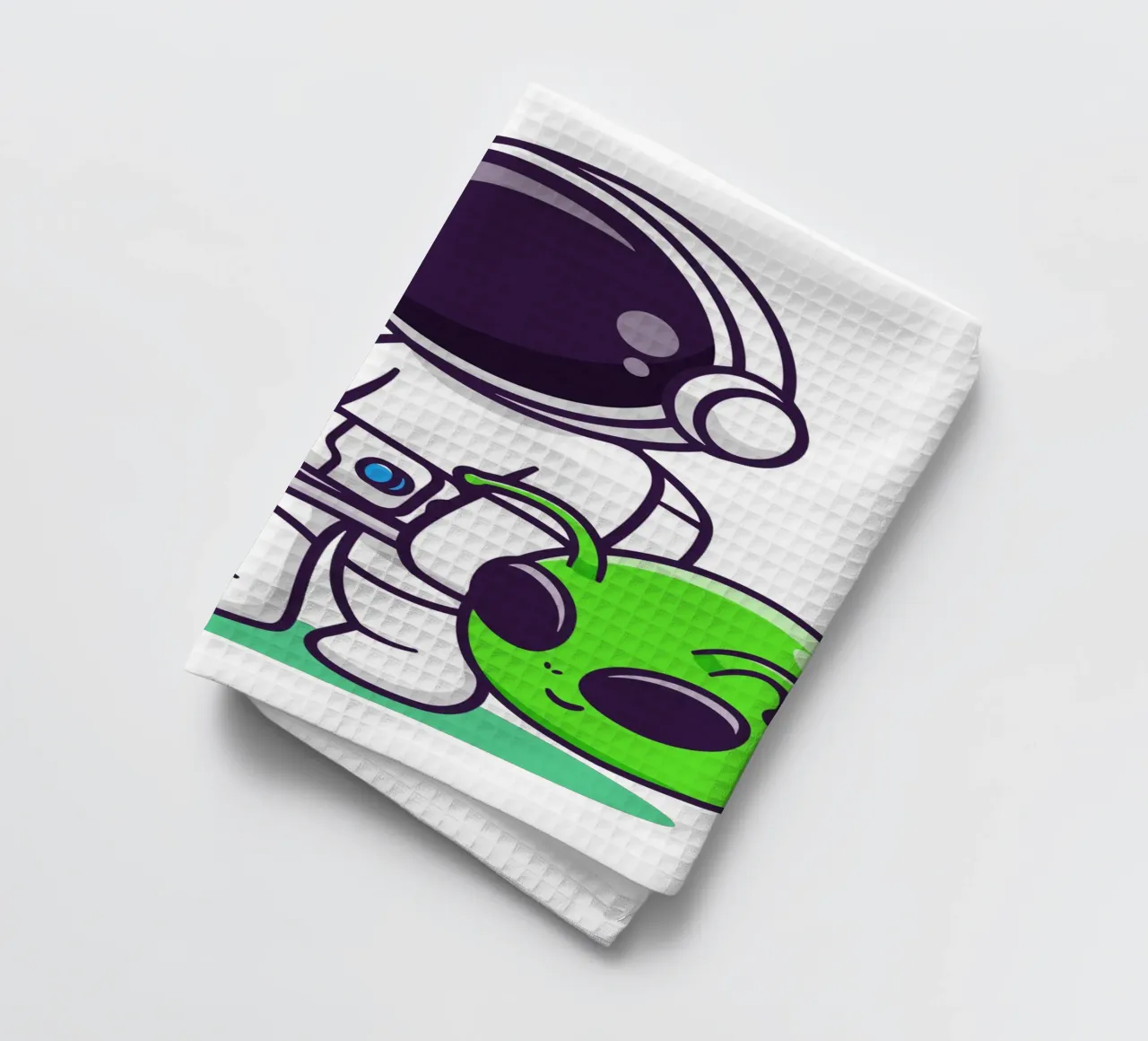 Astronaute mignon soulevant une barre d'haltères à tête d'extraterrestre torchon de brockcon Shop