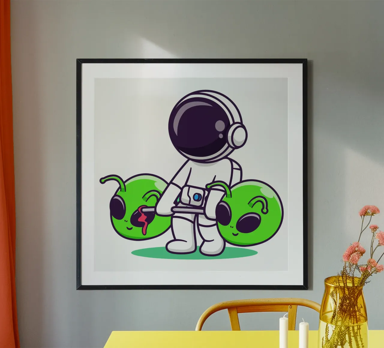 Niedlicher Astronaut hebt Alienkopf-Hantel Hahnemühle von brockcon Shop