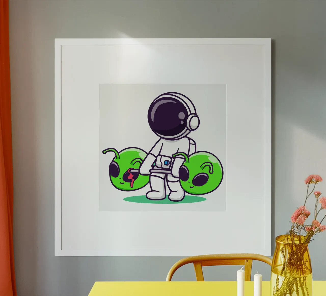 Niedlicher Astronaut hebt Alienkopf-Hantel Hahnemühle von brockcon Shop
