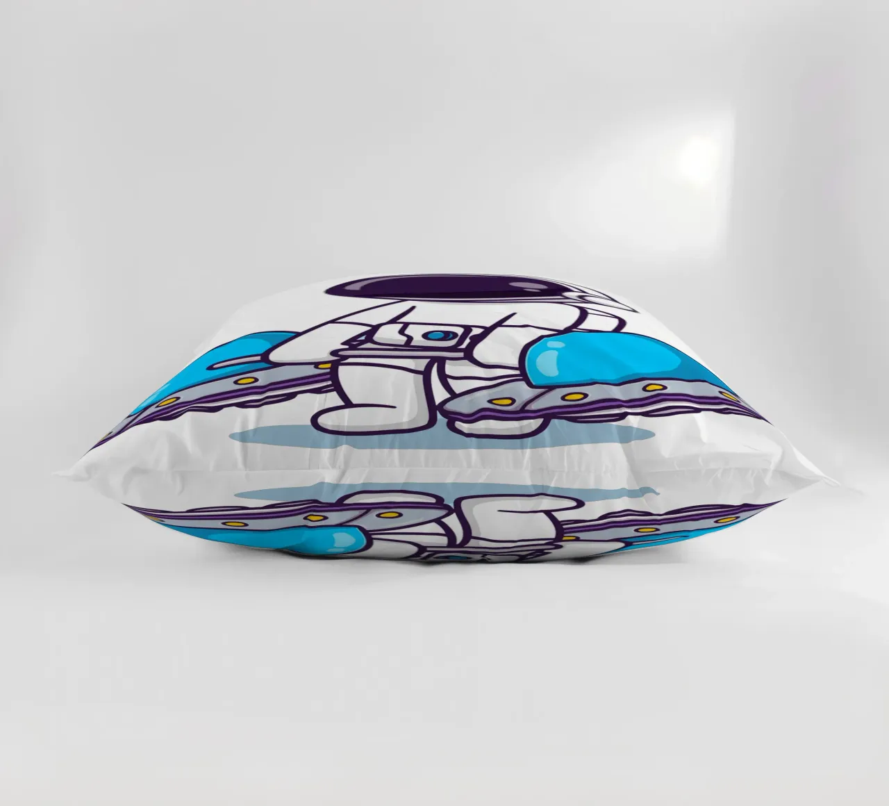 Cute astronaut lifting ufo barbell decorative cushion by brockcon Shop