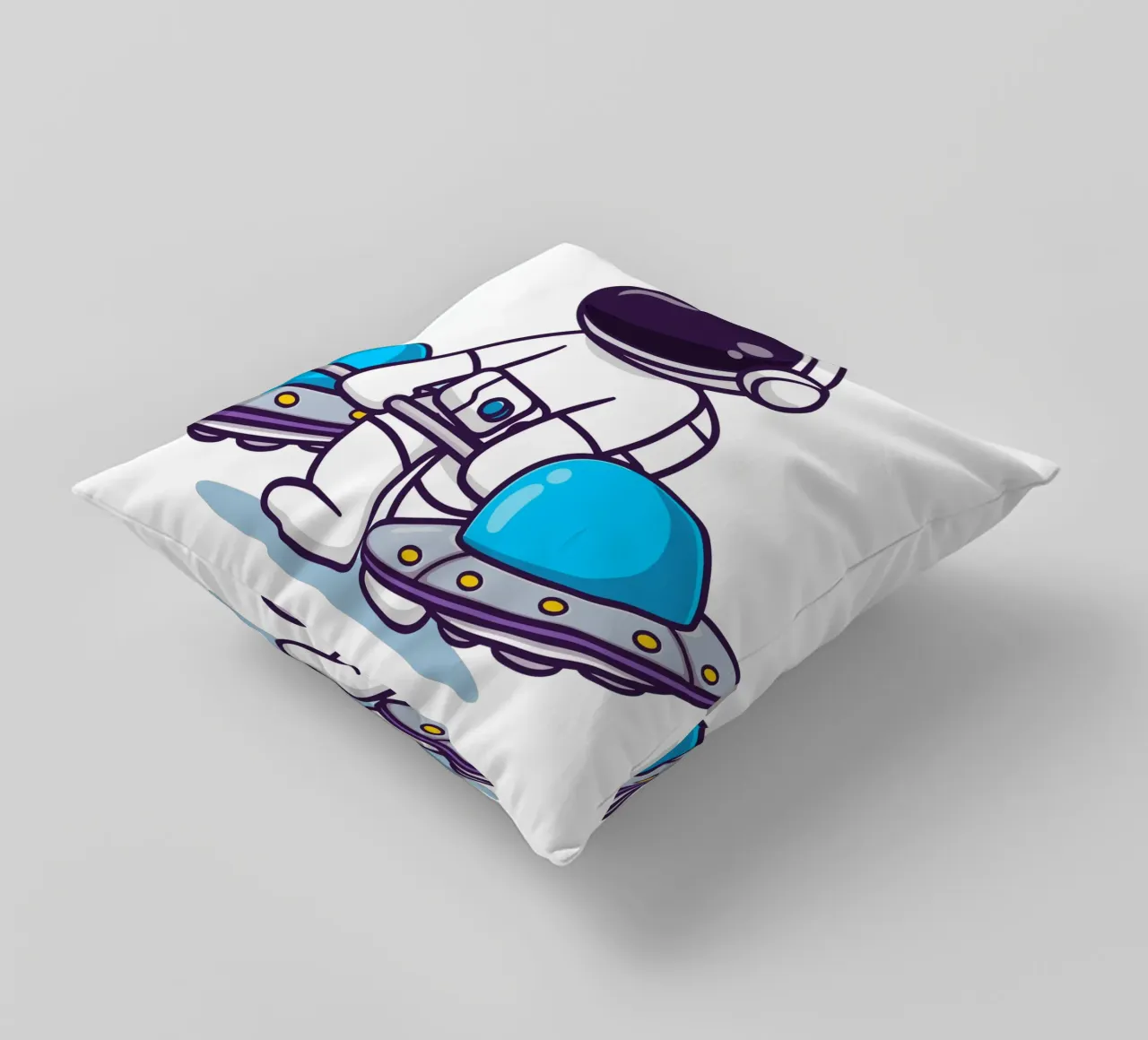Cute astronaut lifting ufo barbell decorative cushion by brockcon Shop