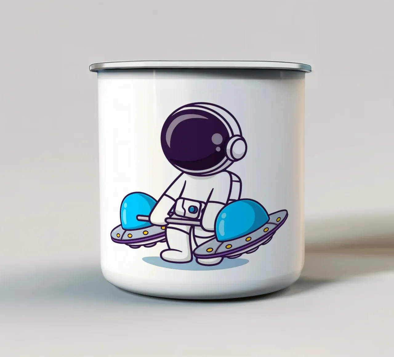Carino l'astronauta che solleva il bilanciere dell'ufo tazza in smalto da brockcon Shop