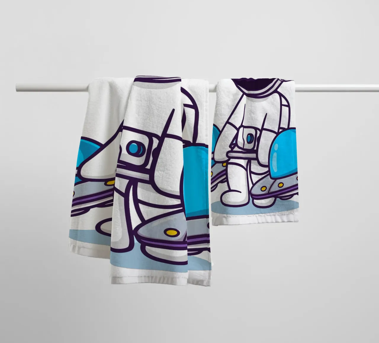 Cute astronaut lifting ufo barbell towel by brockcon Shop