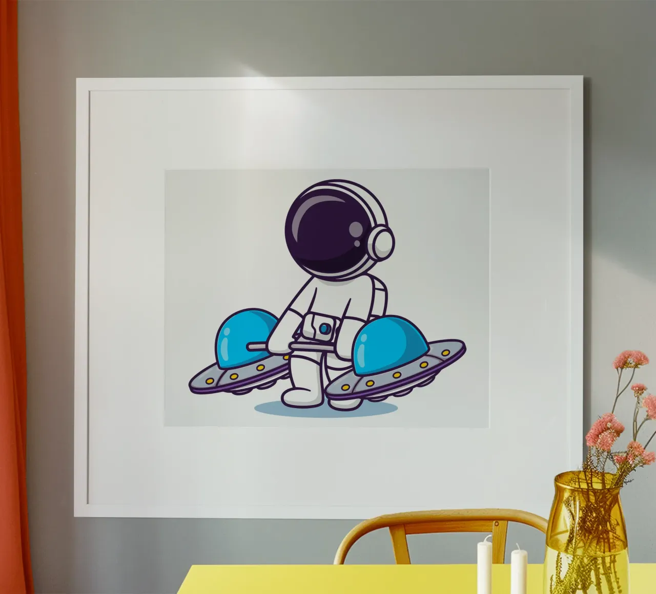 Un astronaute mignon soulève une barre d'haltères en forme d'OVNI poster de brockcon Shop