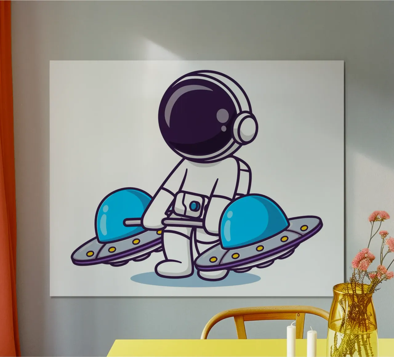 Un astronaute mignon soulève une barre d'haltères en forme d'OVNI poster de brockcon Shop