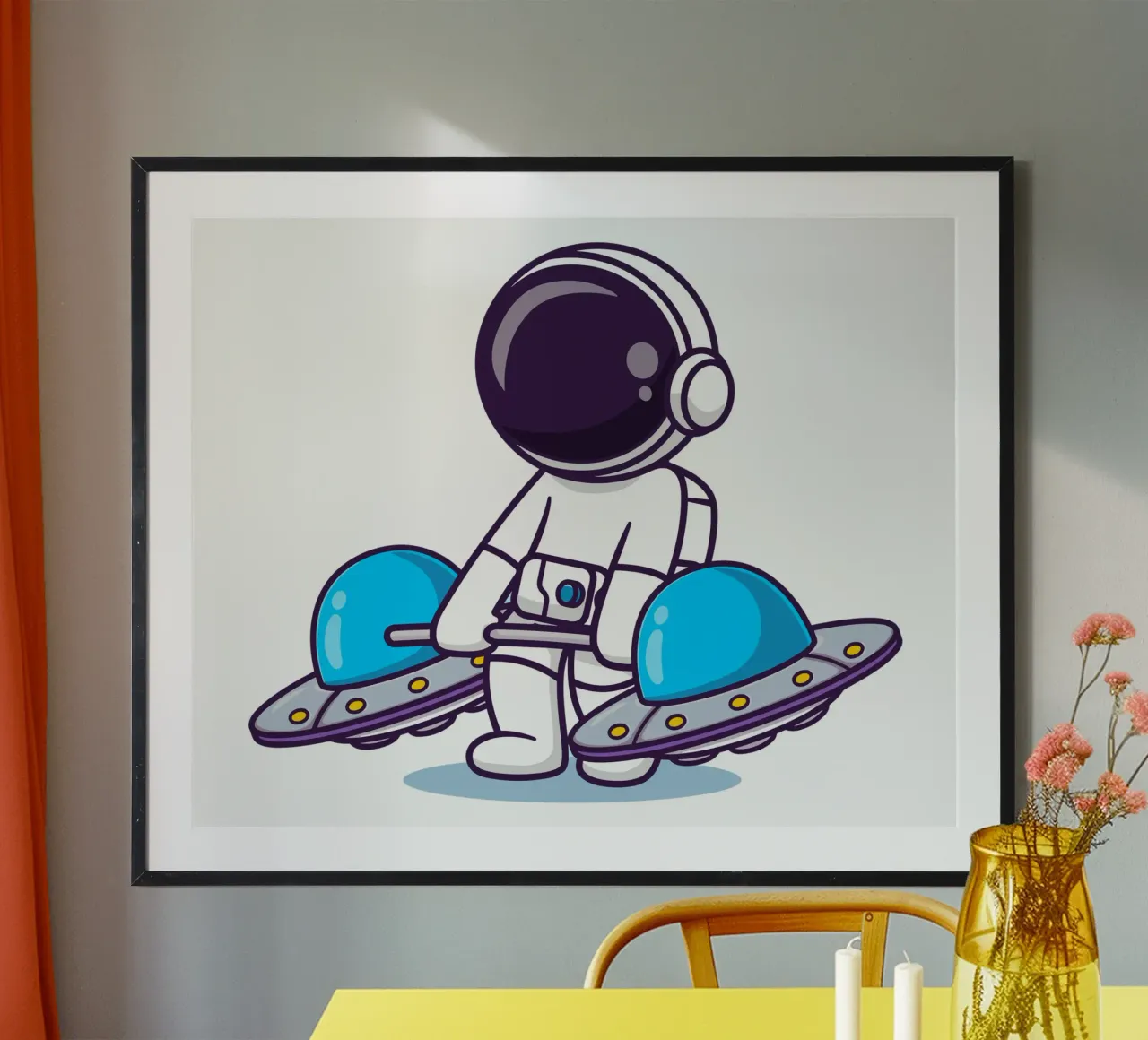 Un astronaute mignon soulève une barre d'haltères en forme d'OVNI poster de brockcon Shop