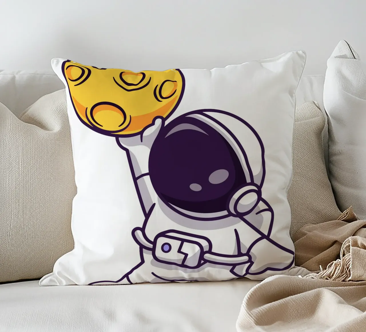 Cute astronaut playing basketball moon decorative cushion by brockcon Shop