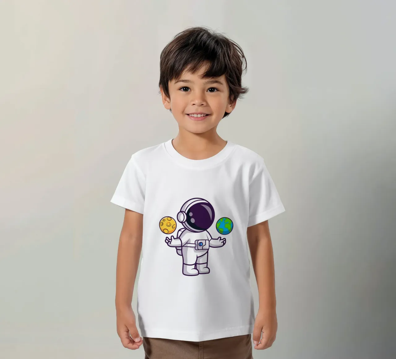 Cute astronaut playing earth and moon ball kids t-shirt by brockcon Shop