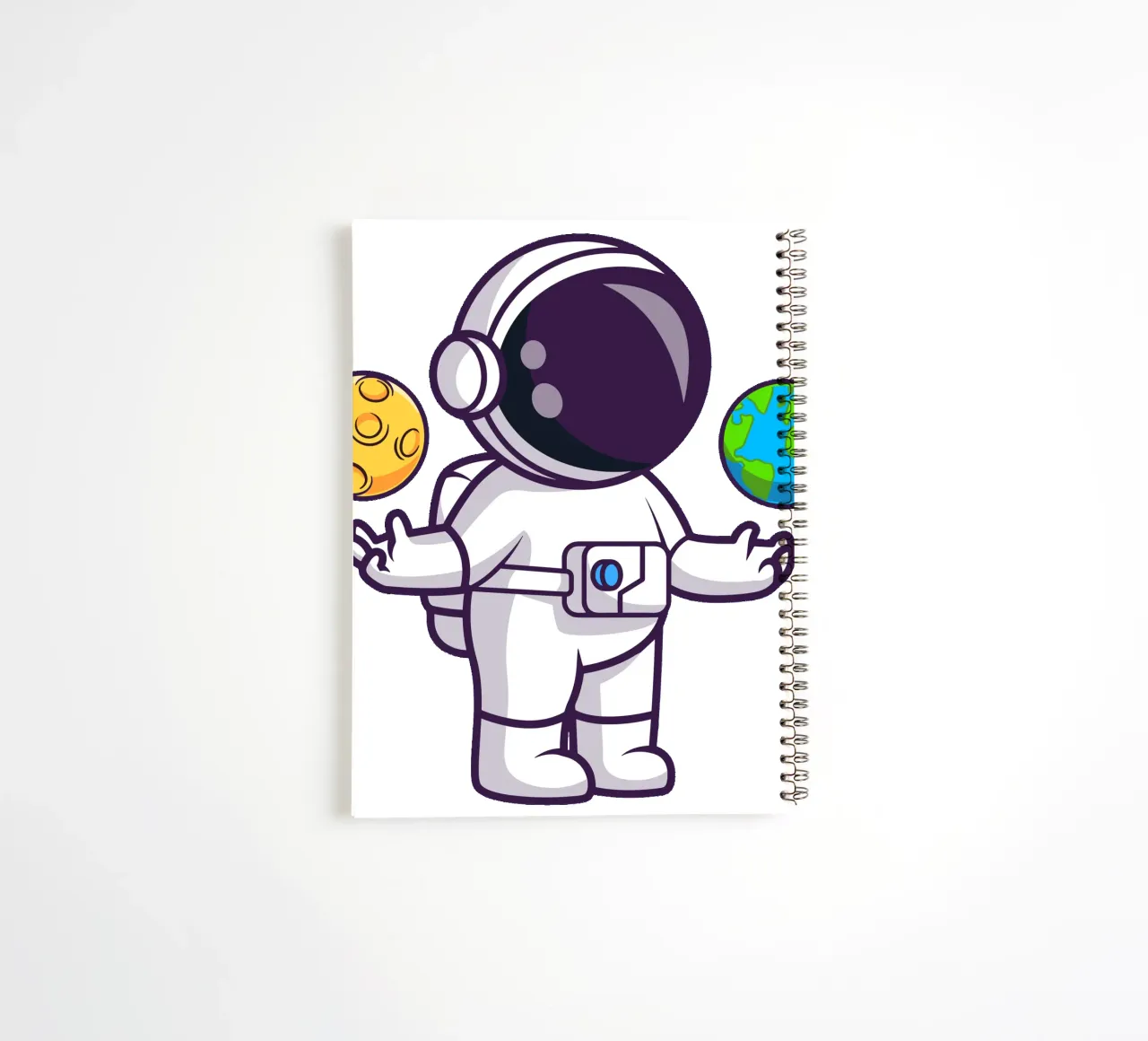 Cute astronaut playing earth and moon ball spiral notebook by brockcon Shop