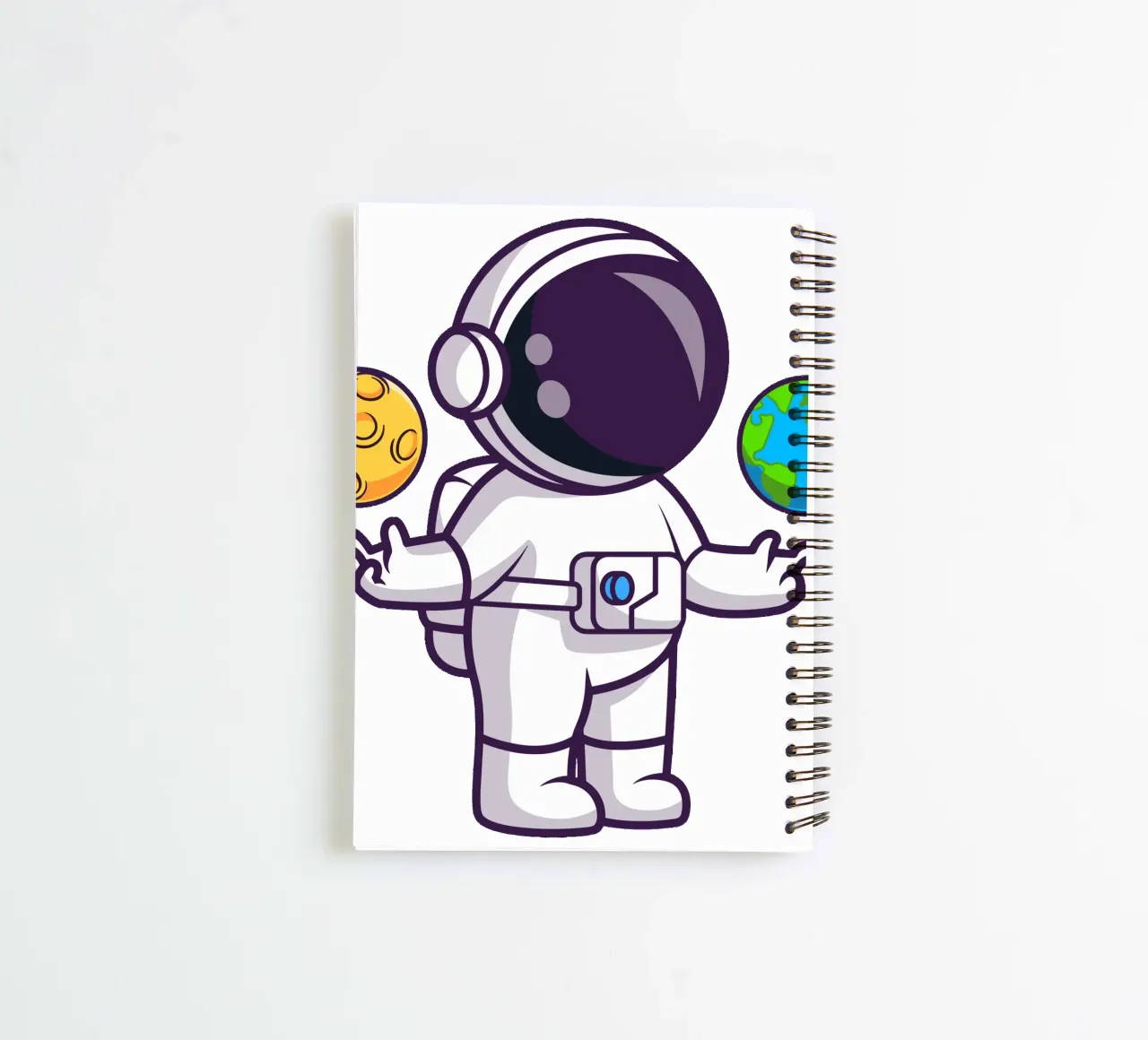 Cute astronaut playing earth and moon ball spiral notebook by brockcon Shop