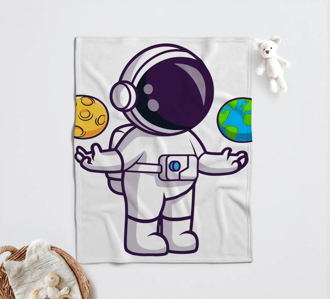Carino l'astronauta che gioca a palla con la terra e la luna coperta in pile da brockcon Shop