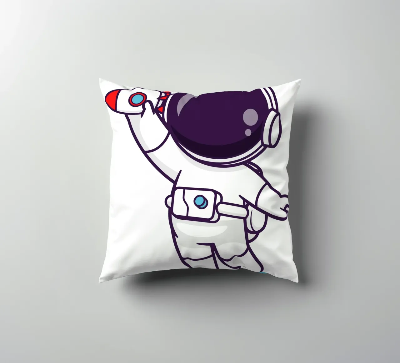 Cute astronaut playing rocket toy decorative cushion by brockcon Shop