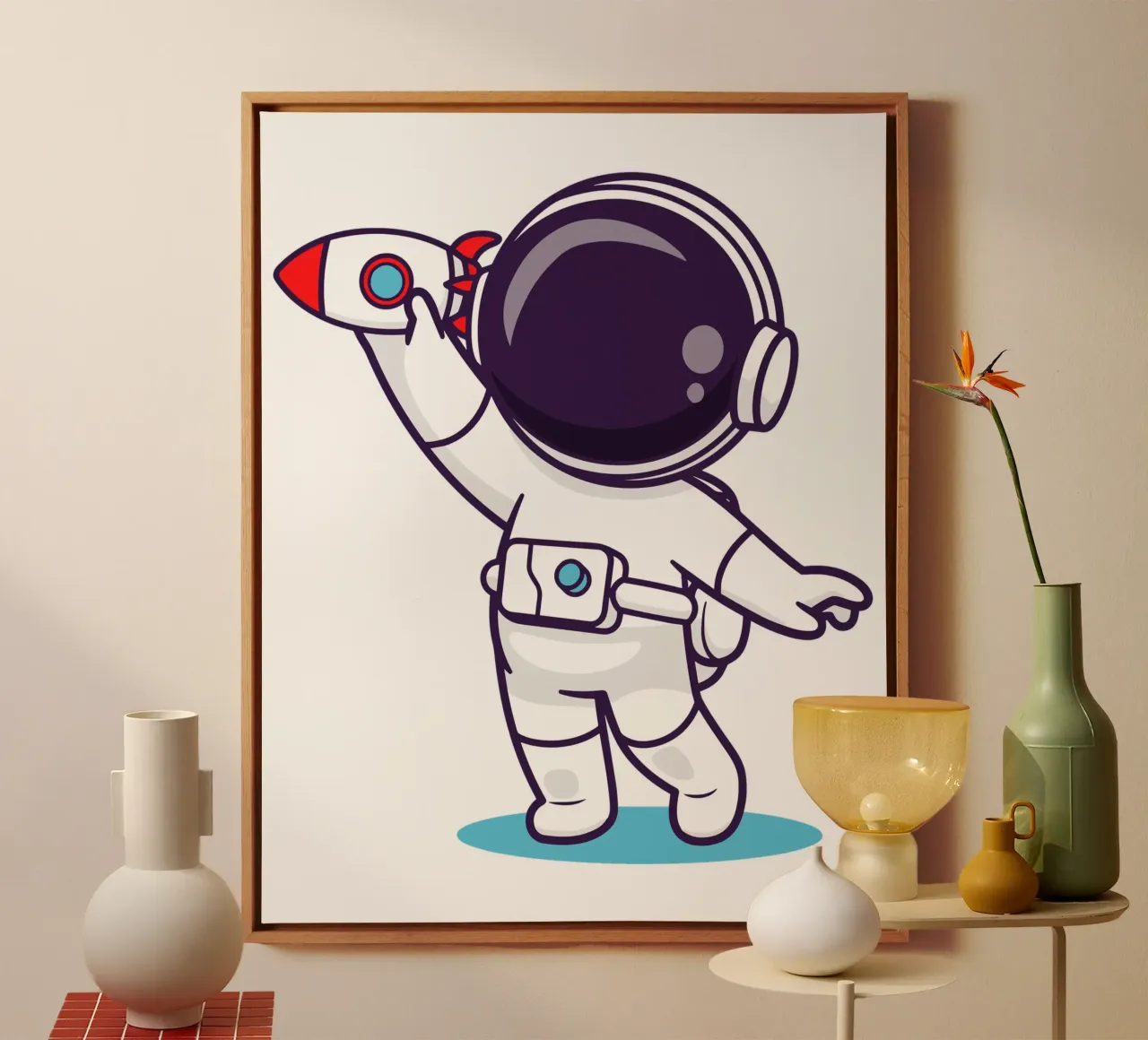 Cute astronaut playing rocket toy canvas by brockcon Shop
