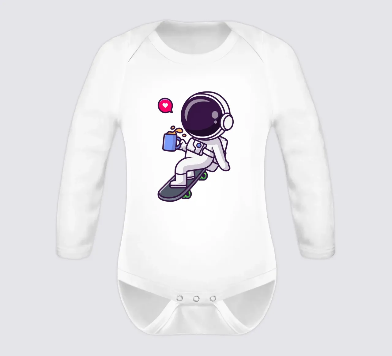 Cute astronaut playing skateboard with coffee long-sleeve baby romper by brockcon Shop
