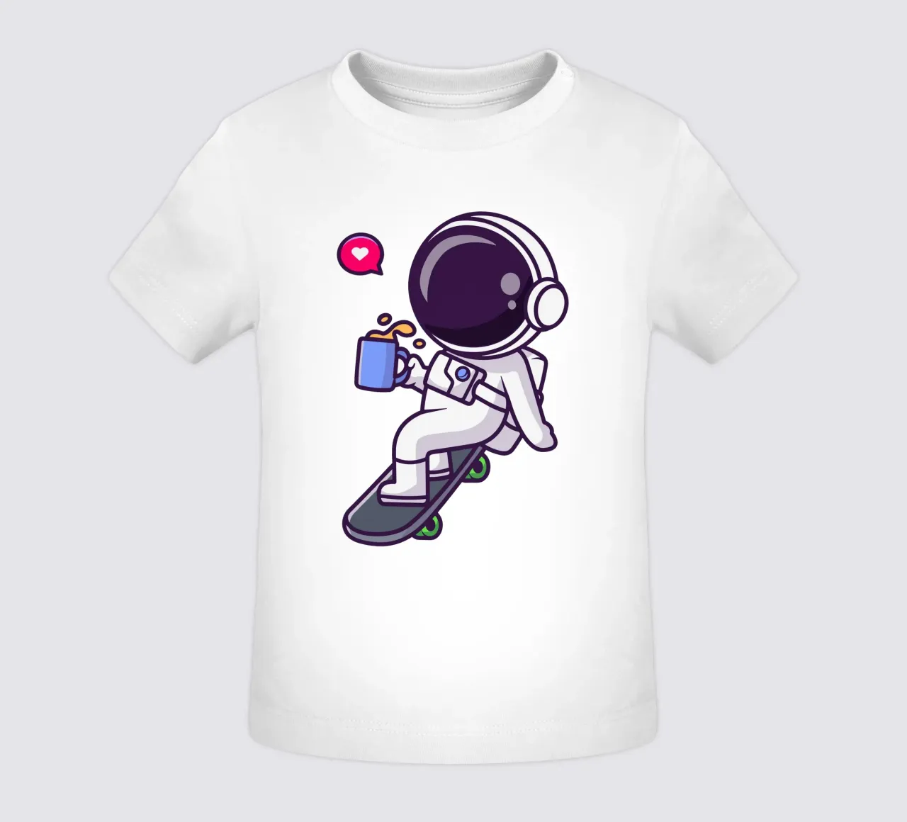 Astronauta carino che gioca con lo skateboard con il caffè maglietta neonato da brockcon Shop
