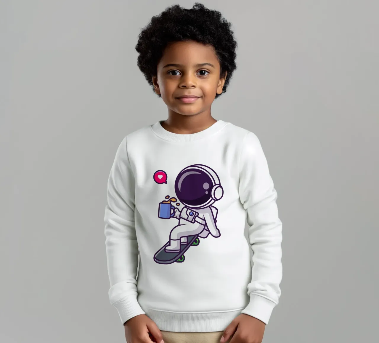 Astronauta carino che gioca con lo skateboard con il caffè felpa bambino da brockcon Shop