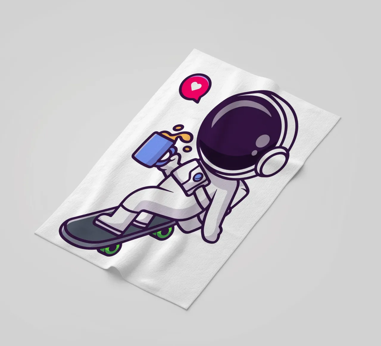 Astronauta carino che gioca con lo skateboard con il caffè telo mare da brockcon Shop